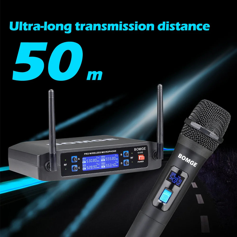 4 Channel Wireless Microphone System with Handheld Dynamic Mics and Long Range