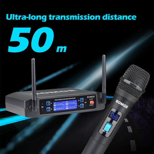 4 Channel Wireless Microphone System with Handheld Dynamic Mics and Long Range