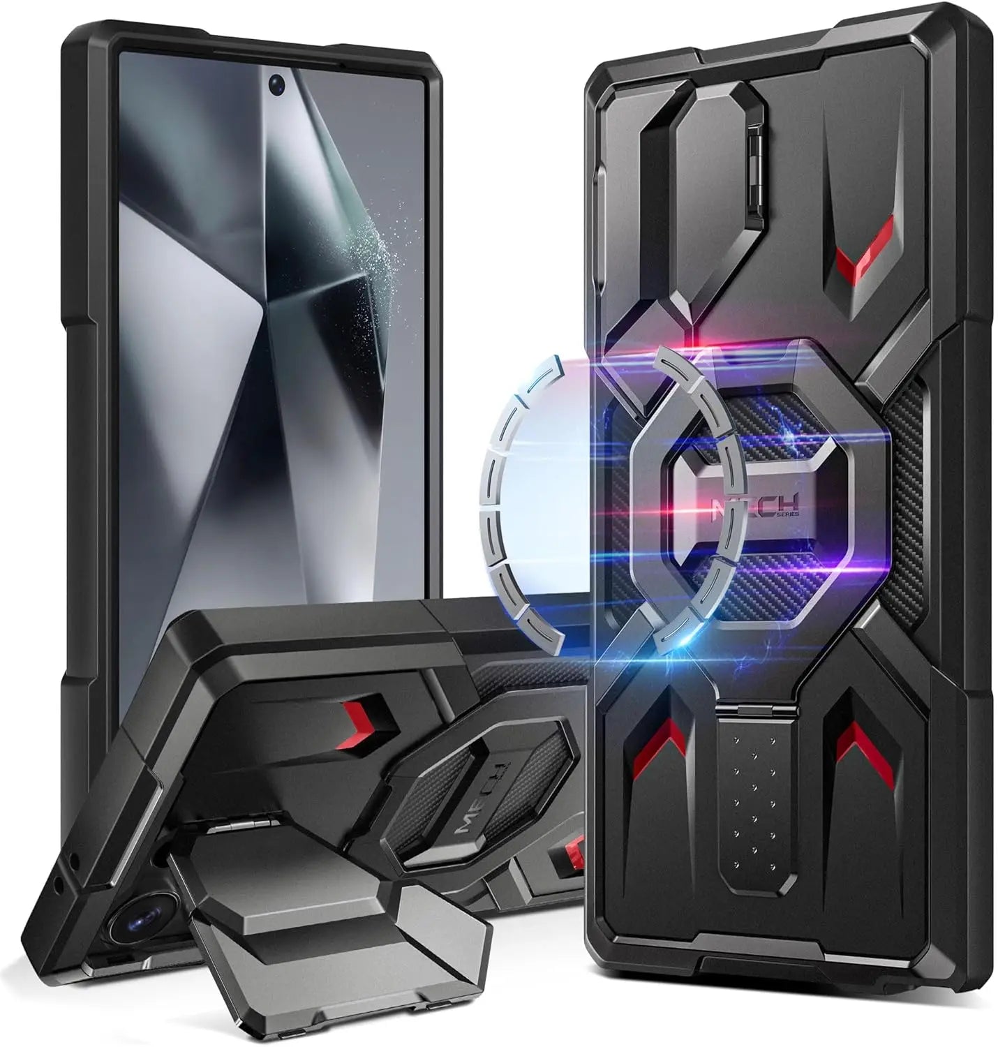 For Samsung Galaxy S24 Ultra Case with Tempered Glass Screen Protector Built-in Ring Stand Magnetic MagSafe Phone Case Protect
