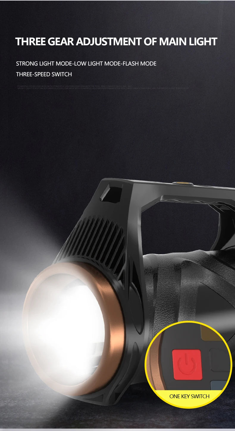 uper Bright Rechargeable Spotlight Rotating Zoom LED Flashlight with COB Sensor Light Power Bank