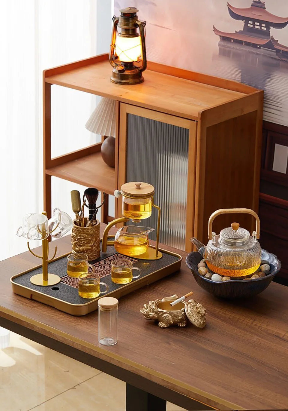 Automatic Glass Teapot Set,  Diversion, Rotating, Lazy Kungfu, Drinking, 1 Set