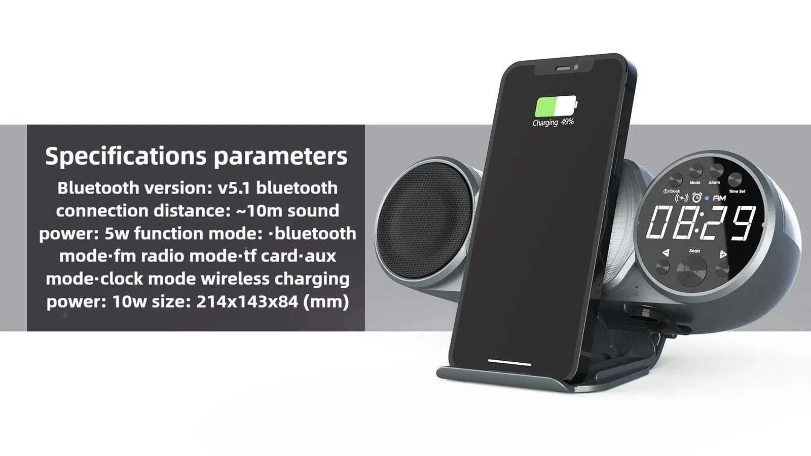 Multifunctional wireless charging Bluetooth clock speaker bedside creative ornament RGB dazzling magnetic subwoofer audio