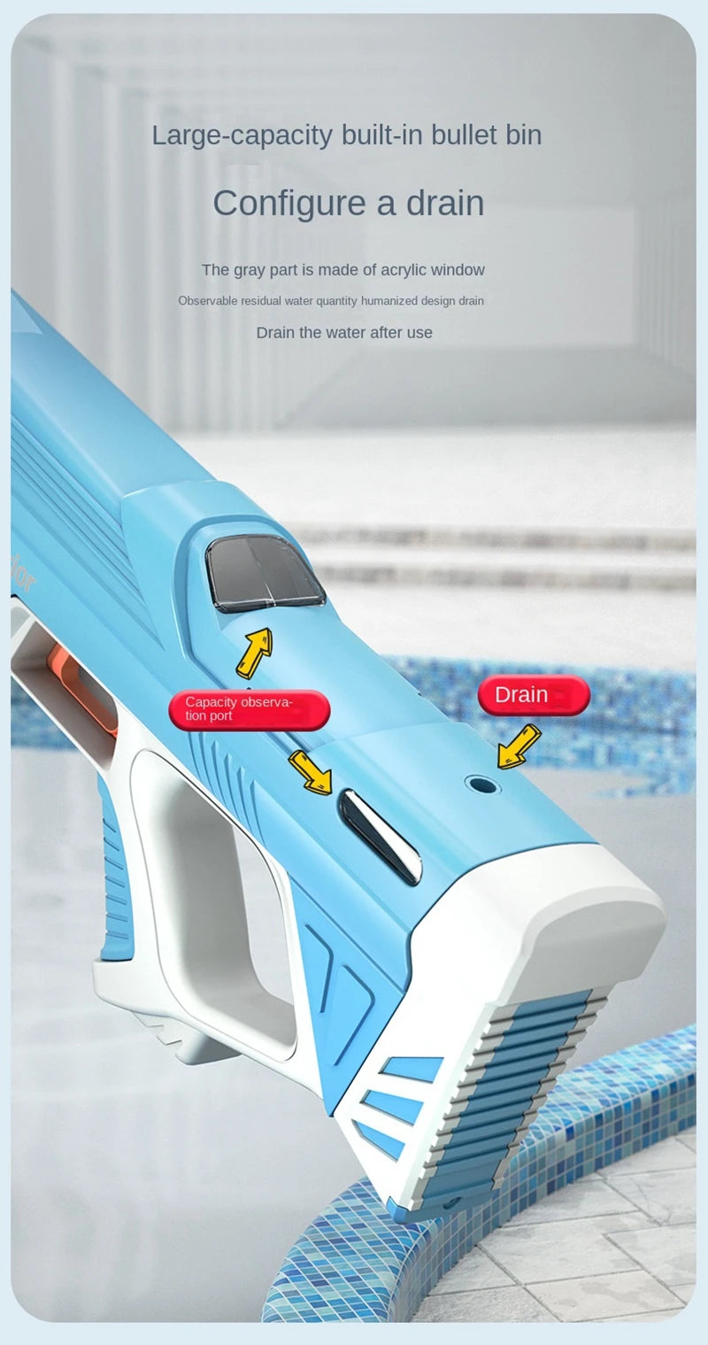 Full Automatic Electric Water Gun 43cm Portable Rechargeable Water Blaster for Outdoor Activities