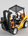 1:24 Crane Forklift Model Car Toy Diecast Metal Warehouse Lift Truck Sound Light Pull Back Adjustable Engineering Vehicle Models