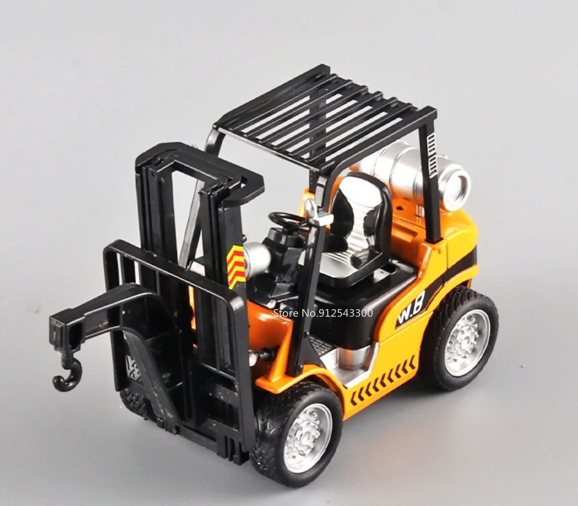 1:24 Crane Forklift Model Car Toy Diecast Metal Warehouse Lift Truck Sound Light Pull Back Adjustable Engineering Vehicle Models