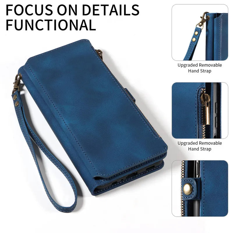 Luxury Leather Flip Wallet Case with Lanyard for Samsung Galaxy S26 / S25 / S24 / S23 Ultra & Plus – Magnetic Full Coverage Phone Bag Cover