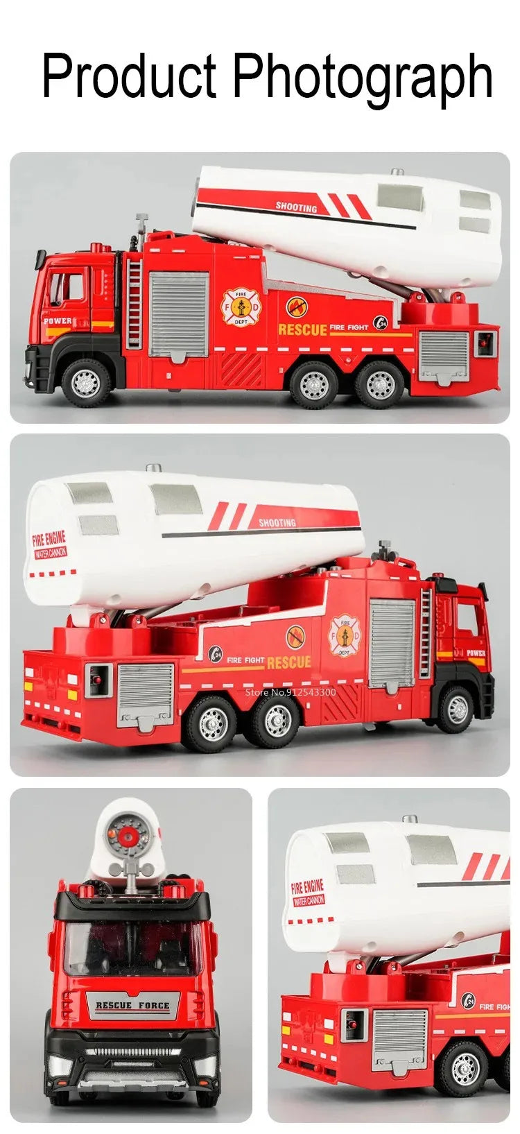1:32 Scale Container Truck Fire Trucks Model Car Toy Pull Back Music Light Metal Diecast Doors Opened Vehicles Toys for Gift