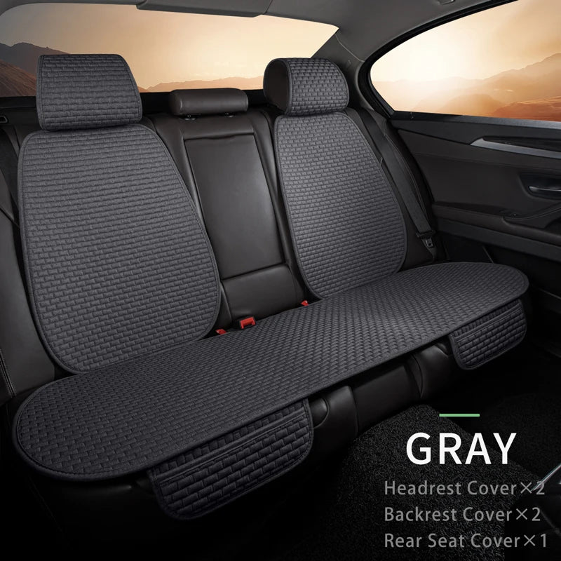 Karcle Car Seat Cover Full Set Front Rear Linen Car Cushion Breathable Universal Seat Pad Auto Protector Mat Interior Accessory