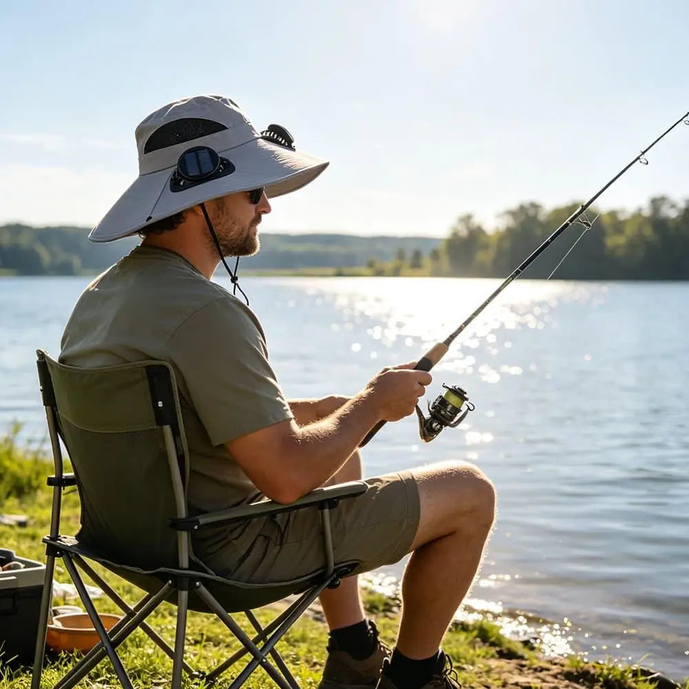 Wide Brim Sun Hat With Dual Fans Solar And USB Charging