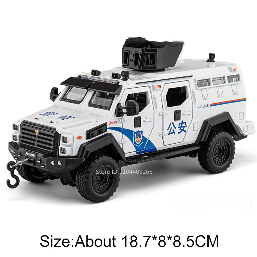 1:32 VDV SWAT Sabertooth Armored Car Model Toy Shock Absorption Police Cars Music Light Off-road Vehicle Sound Light Boys Gifts