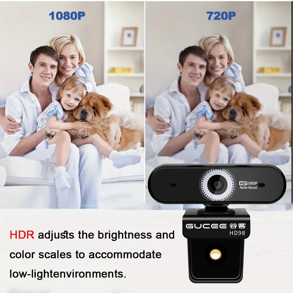 Webcam 2MP 1080P HDR Built-in Microphone 30fps Auto-focus USB Web Cam for Video Conference Online Teaching Boardcast Camera