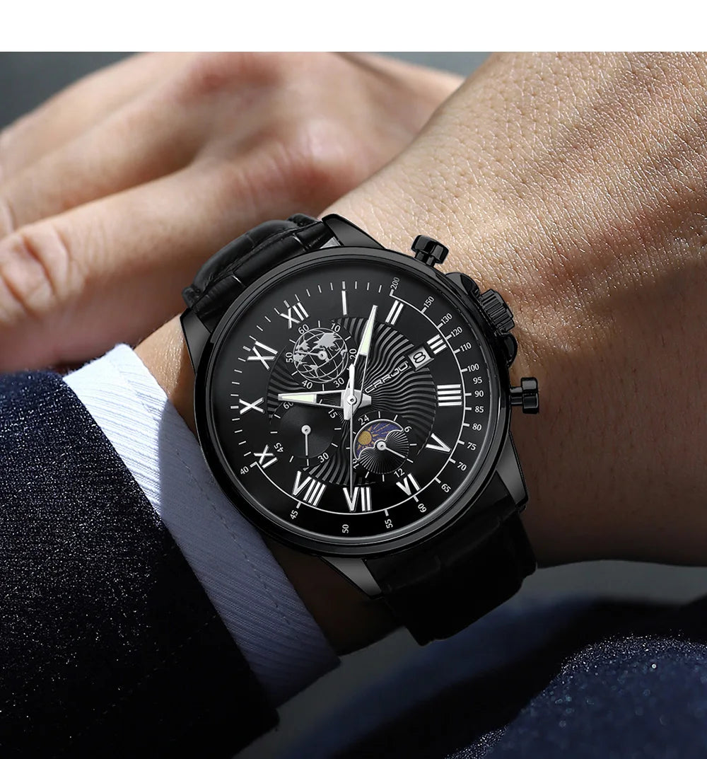 Watch Fashion Business Quartz Watch Sun, Moon and Star Multifunctional Luminous Waterproof Father's Day Gift