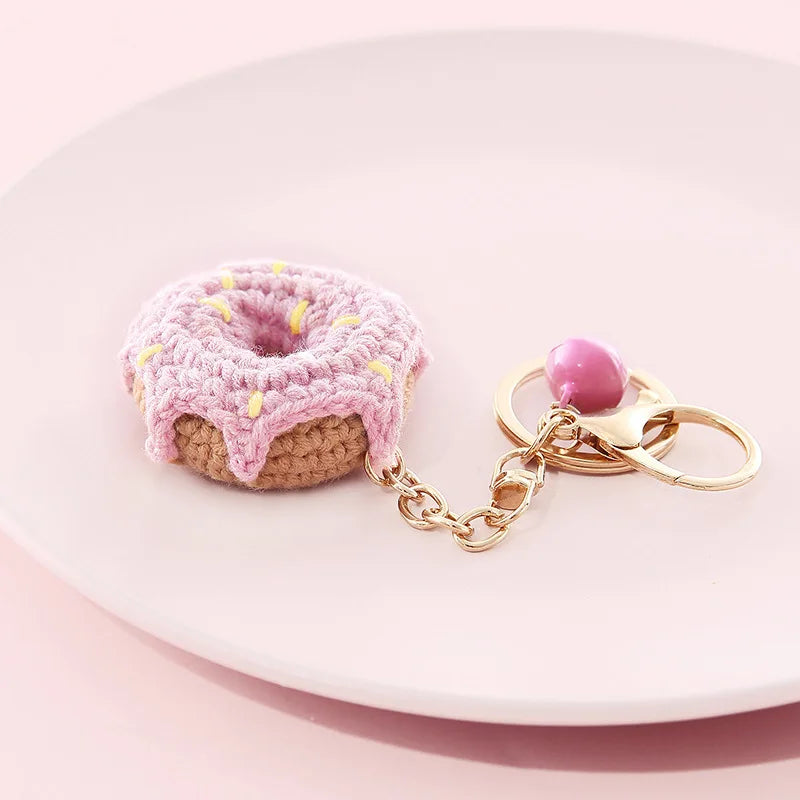 5 Pcs Handmade Weaving Keychain Wool Crochet Unique Knitted Pendant Keyring Strawberry Watermelon Orange Pendant Key Chain Gifts