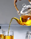 600ML Borosilicate Glass Teapot With Bamboo Handle Household Convenient Heated Tea Kettle with Filter Kung Fu Flower Tea Pot