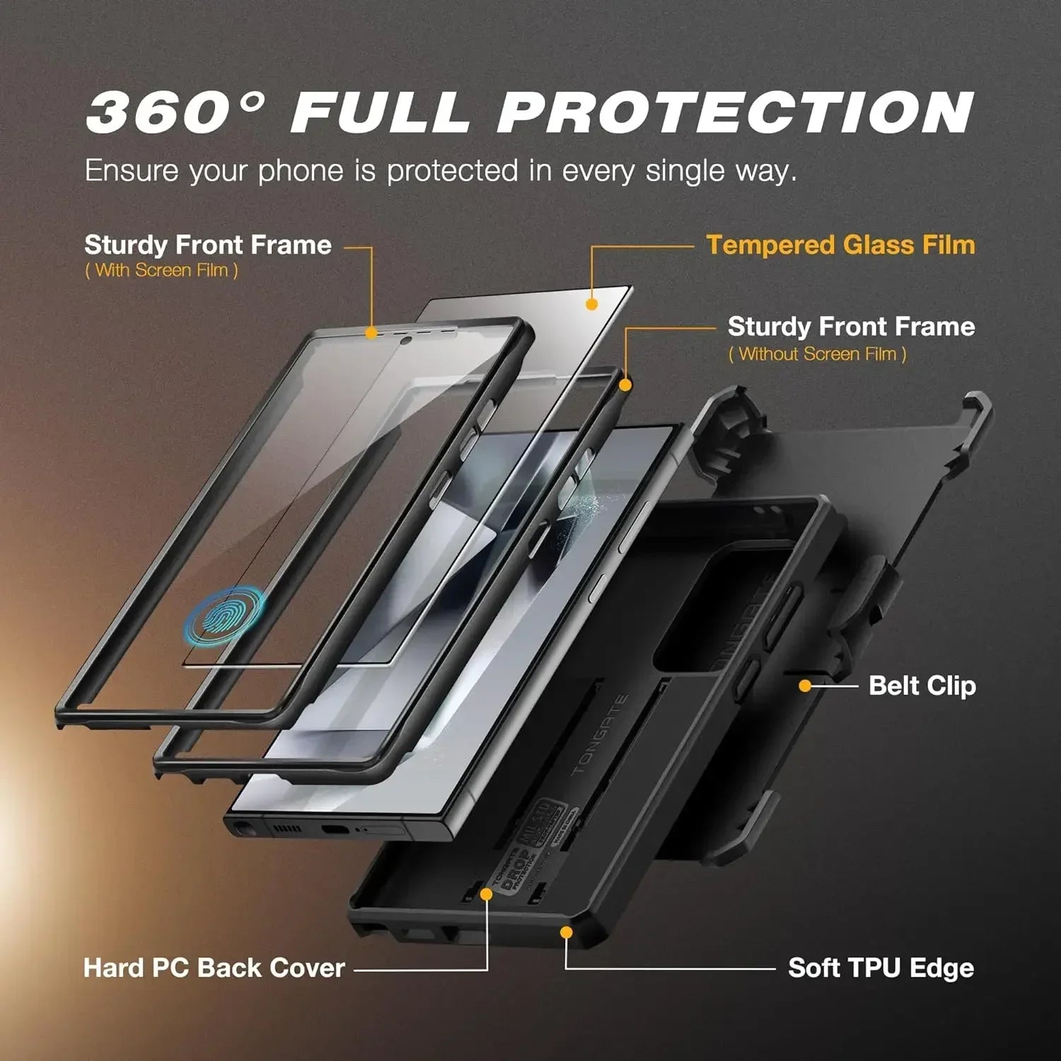 For Samsung Galaxy S24 Ultra Case Full-Body Shockproof Dual Layer Rugged Belt-Clip Case with Front Frame camera Screen Protector