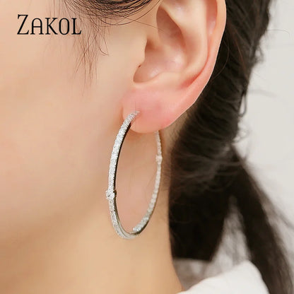 Trendy Big Round Crystal Circle Hoop Earrings