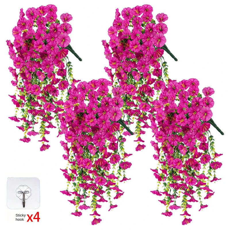 4PCS Morning Glory Artificial Flowers Hanging Vines Fake Plant Flower Garlands for Wedding Yard Home Garden Outdoor Decoration