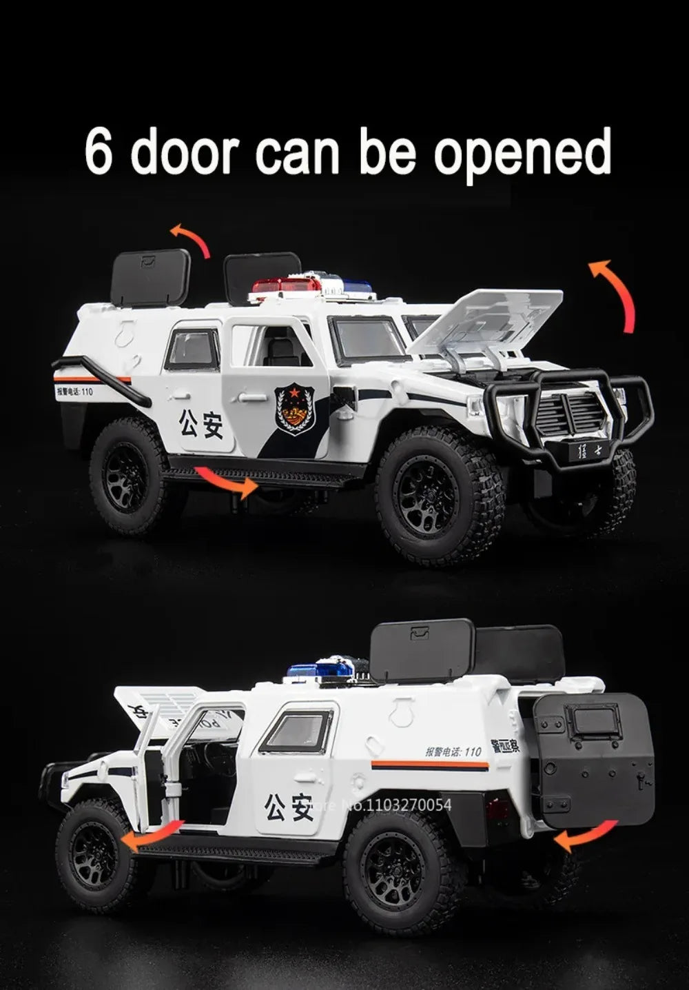 1:32 DongFeng MengShi Honda Accord Police Car Model Toy Metal Diecast Pull Back Doors Opend Vehicles Models Boys Holiday Gifts