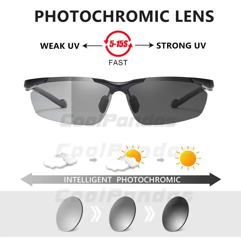 Aluminum Rimless Photochromic Polarized UV400 Day Night Driving Sunglasses for Men Women