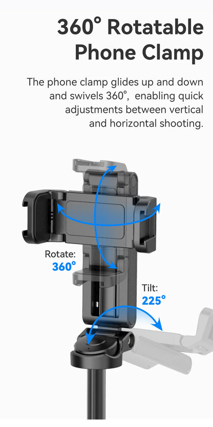 Tripod with Remote Folded Wireless Selfie Stick for Smartphone iPhone Android with Phone Clip Cold Shoe