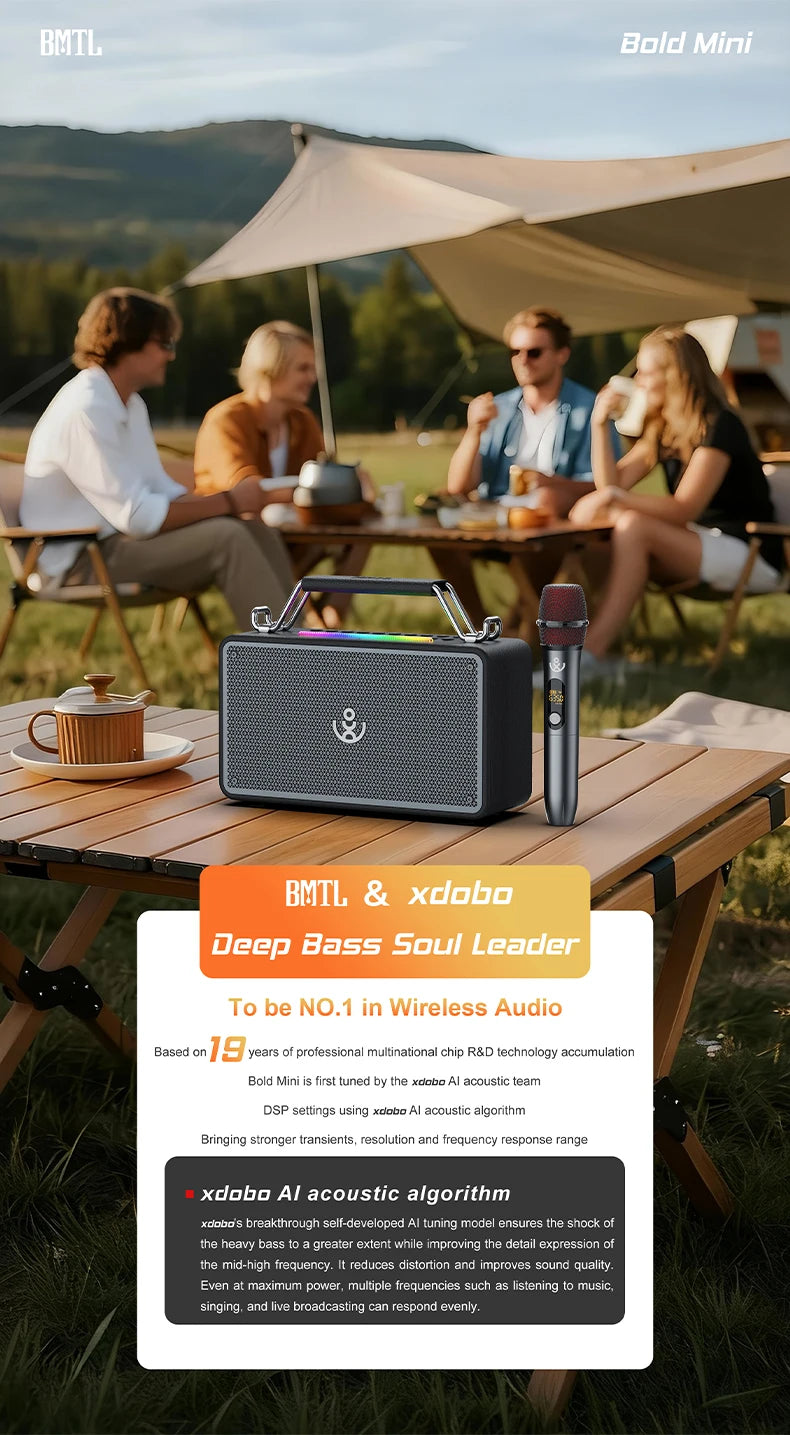 Bold Mini Portable Outdoor 80W High-Power Karaoke Speaker with 1 Microphone and Heavy Bass for Parties and Camping