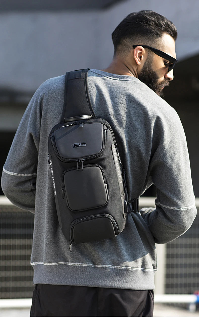 Anti-theft Chest Bag Shoulder Strap USB Rechargeable Crossbody School Gym Pack, Men Sports Waterproof Shoulder Bag