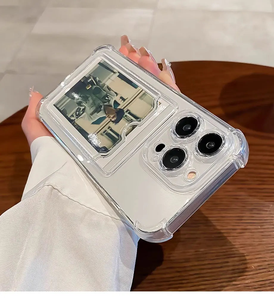 Phone Case For iPhone 17 16 15 14 16E Transparent Card Slot Bag Holder Shockproof Wallet Cover