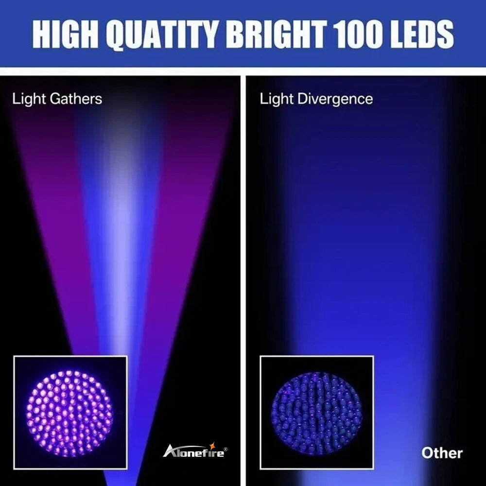100 LED 395nm UV Blacklight Flashlight For Detection