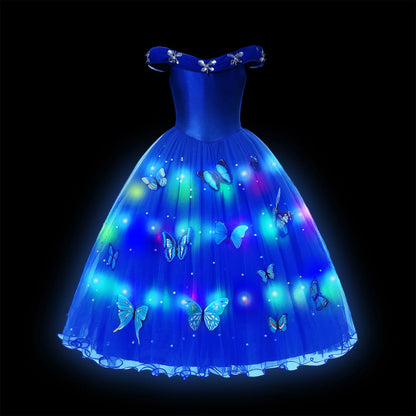 Led Light up Girls Cinderella Princess Dress Disney Cinderella Cosplay Christmas New Year Party Costume Kids Birthday Gown