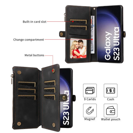 Luxury Leather Flip Wallet Case with Lanyard for Samsung Galaxy S26 / S25 / S24 / S23 Ultra & Plus – Magnetic Full Coverage Phone Bag Cover