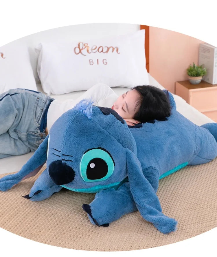 Giant 100cm Disney Stitch Plush Stuffed Doll Blue Kawaii Cartoon Animal Sofa Sleeping Soft Pillow Toys  Girls Birthday Gift