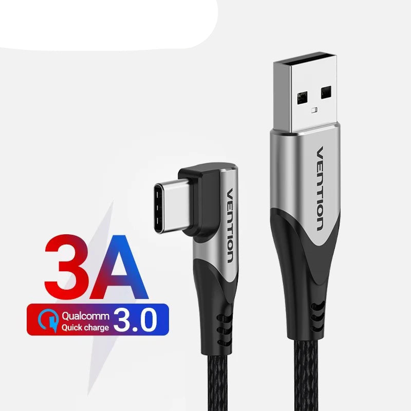 USB C Cable 90 Degree Fast Charger USB A to Type C Cable for Huawei Honor Xiaomi Redmi Samsung Mobile Phone USB-C Cord