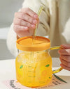 600/780ml Grass Pattern Mug With Straw And Lid Glass Tumbler With Graduated Heat Resistant Cup For Coffee Milk Drinkware