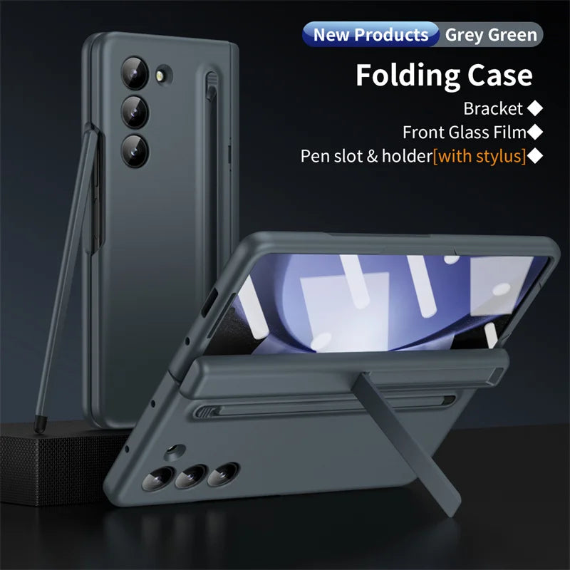 Hard PC Armour Hinge Bracket Fold5 Protection Cover for Samsung Galaxy Z Fold 6 5 4 3 With Pen Holder Slot Screen Protector Case