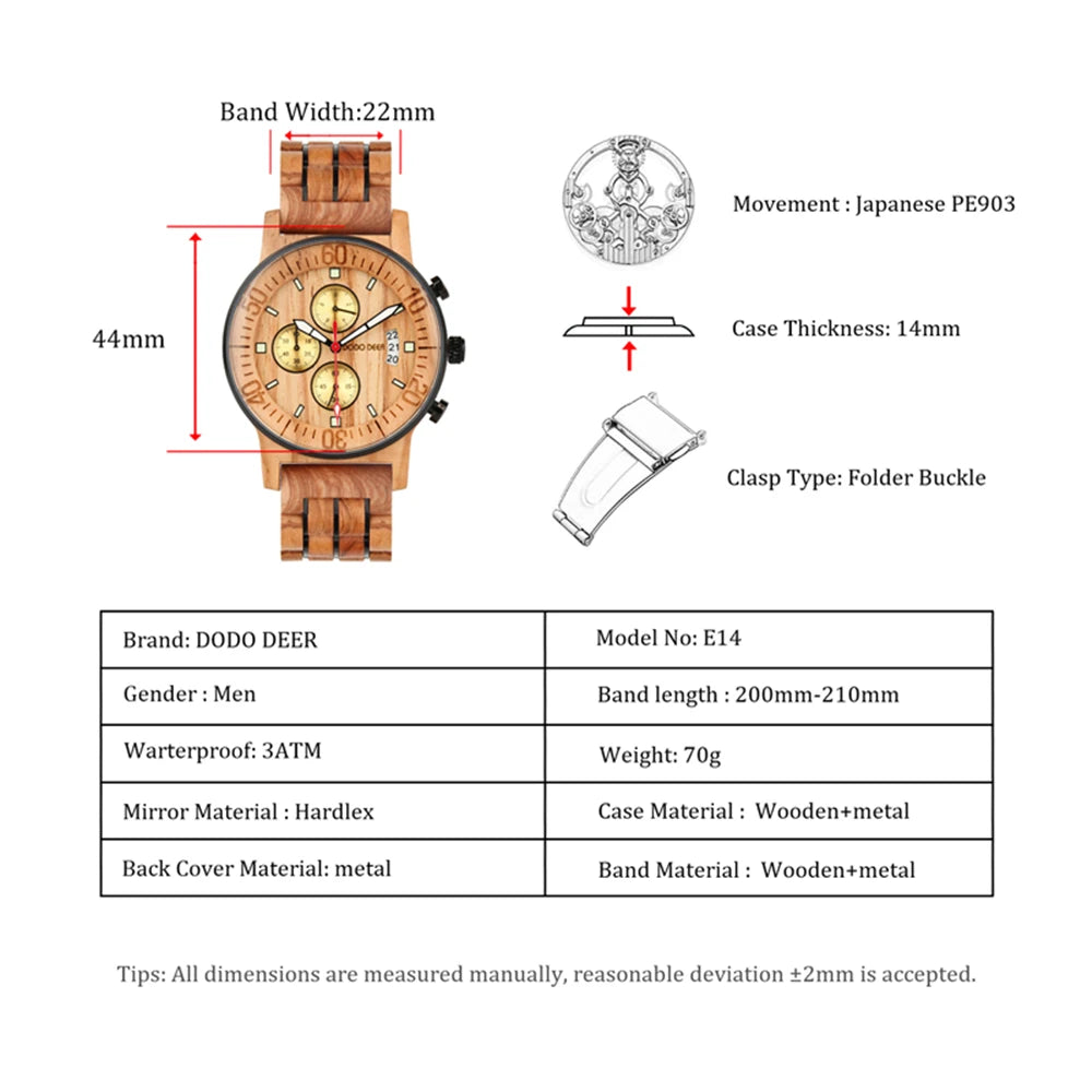 Wood Watch Calendar Multifunctional Fashion Wrist Quartz Customizable Engraving