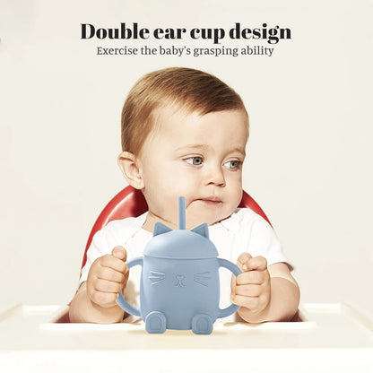 Portable Baby Feeding Drinkware Cup Newborn Learning Drinking Cup Silicone Bottle Tableware Toddler Cat Bottle Baby Accessories