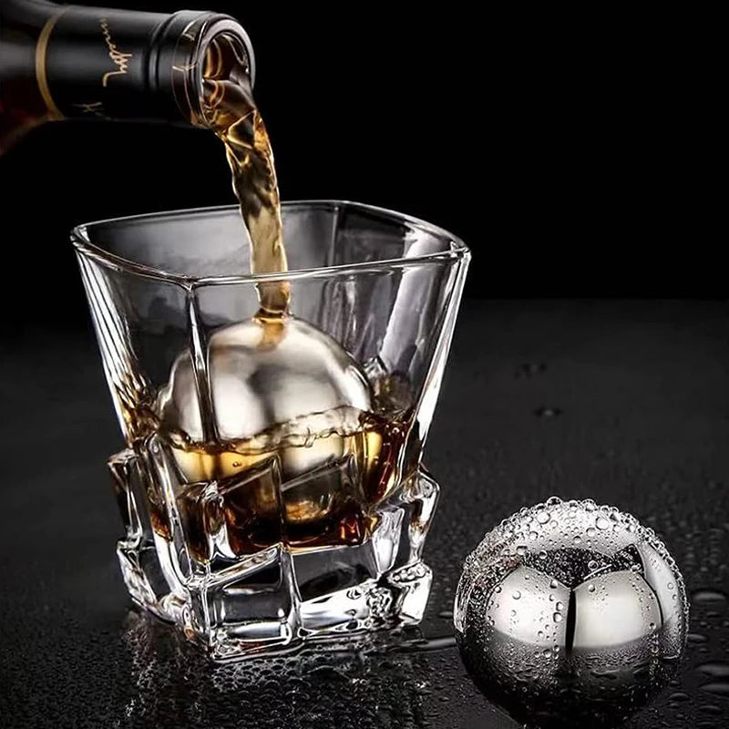 2pcs Large Whiskey Stones Round Stainless Steel Ice Ball Reusable Drink Cooler for Beer Wine Coffee Food Grade Bar Accessories