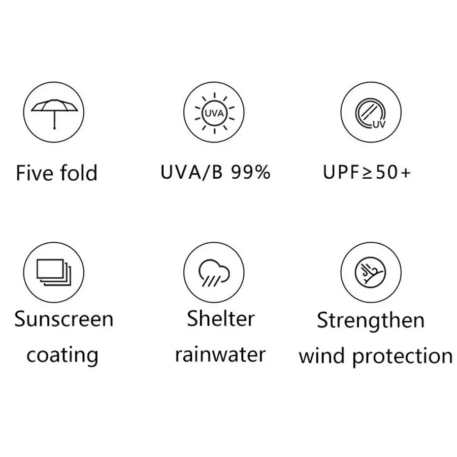 Compact Ultralight Folding Umbrella Waterproof Five Fold Portable Travel Umbrella Sun Rain Protection Umbrella