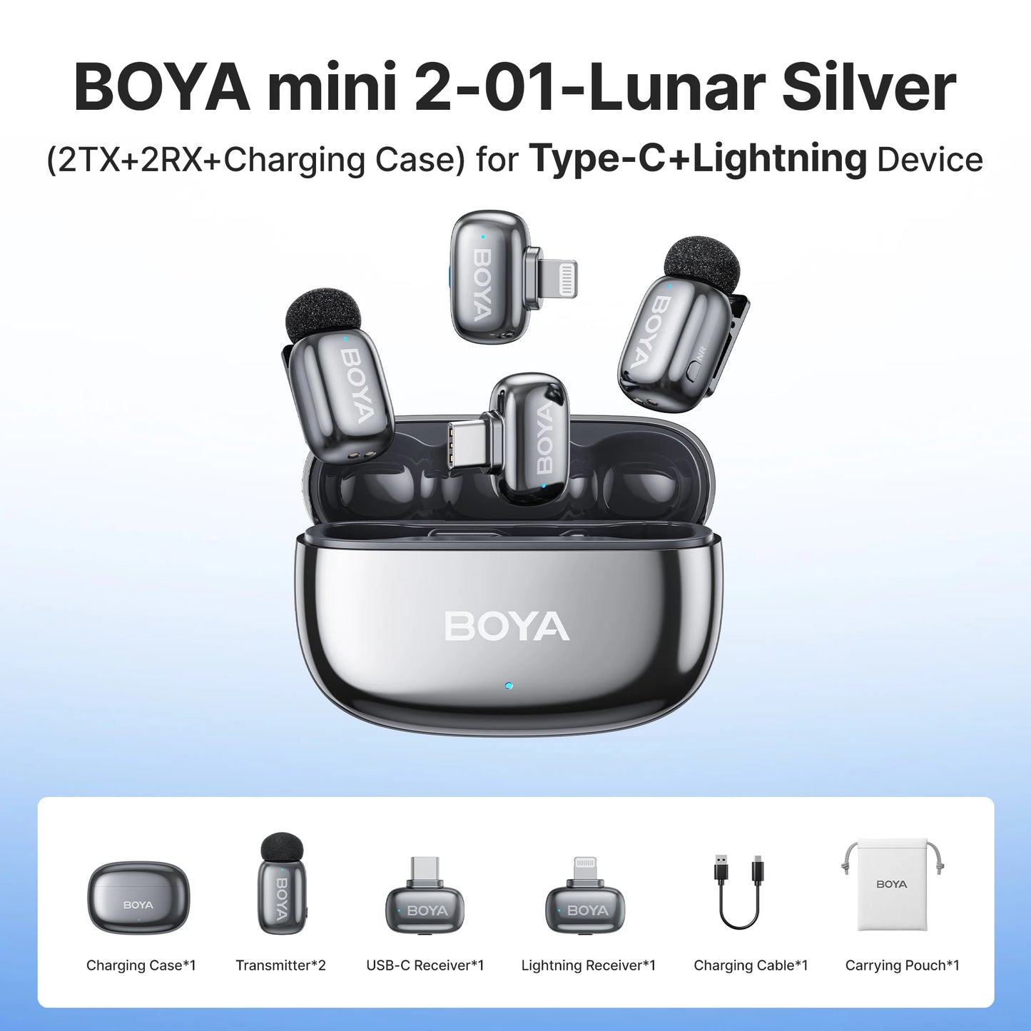 Mini 2 Wireless Lavalier Lapel Mini Microphone Noise Reduction for iPhone 6-17 USB-C Android SmartPhone PC Live Streaming