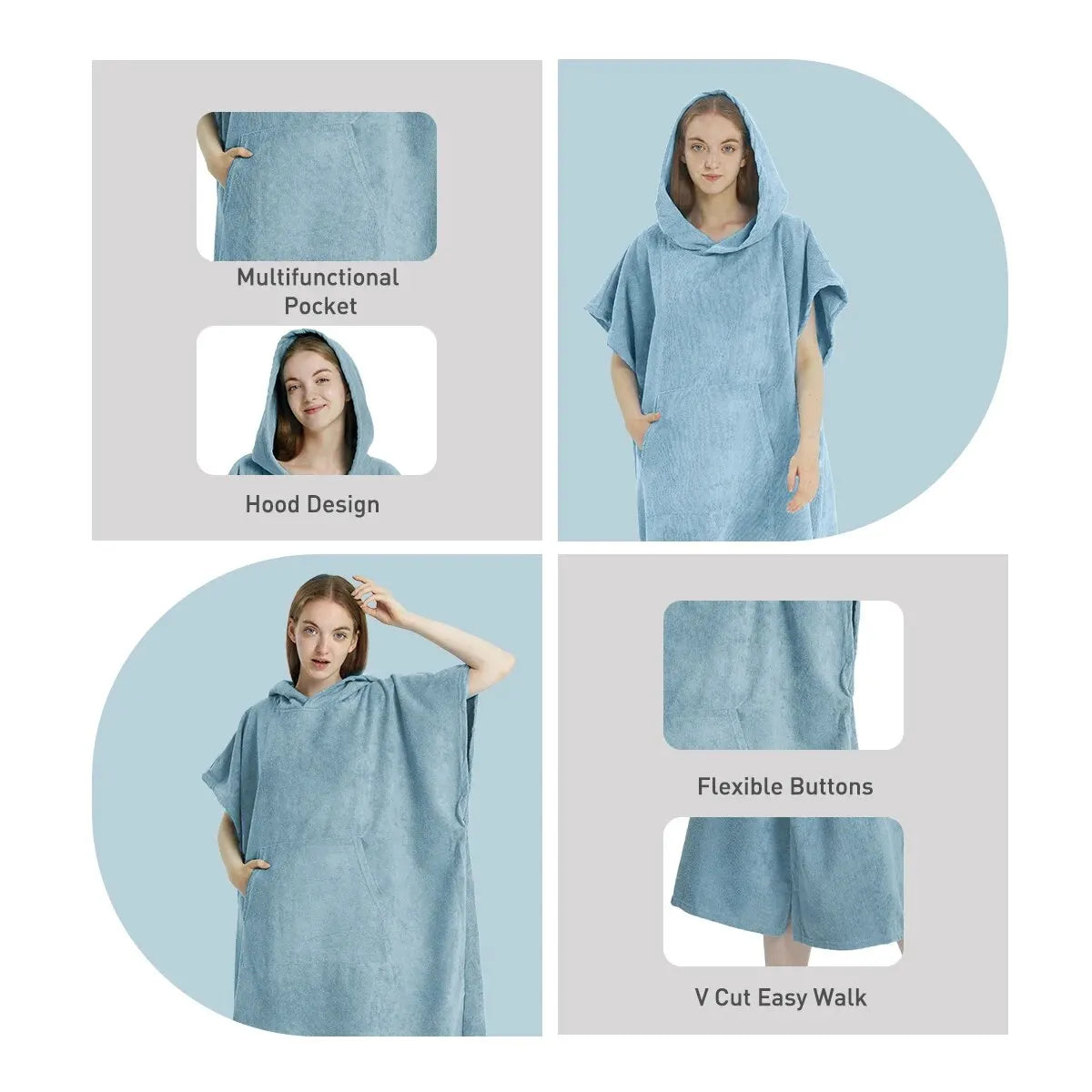Quick Dry Microfiber Surf Poncho Towel with Hood and Pocket