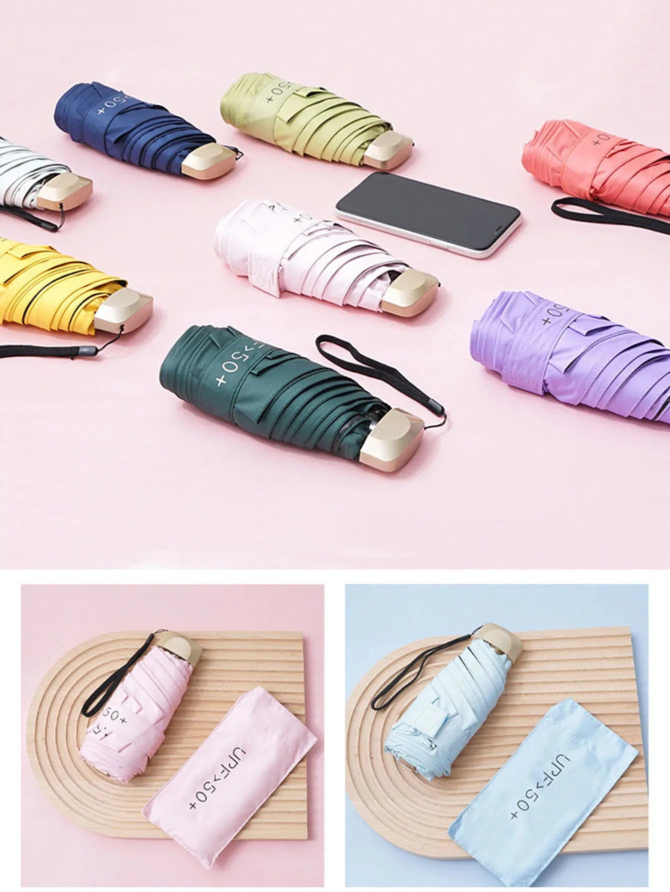 Mini Pocket Folding Umbrella Aluminum Alloy Frame Five Fold UV Protection Ultra Light Compact Travel Umbrella Sun Rain Use