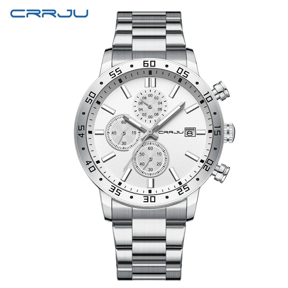Fashion Mens Business Stainless Steel Band Quartz Watches with Calendar Chronograph Luminous Analog Wristwatch Man