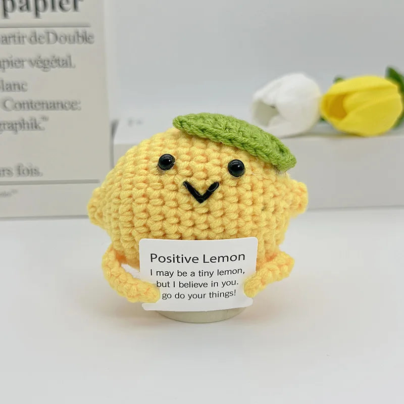 3 Pcs Funny Positive Crochet Sunshine Doll Desktop Ornament Handmade Cheer Emotional Support Positive Sun with Card Home Party Decor