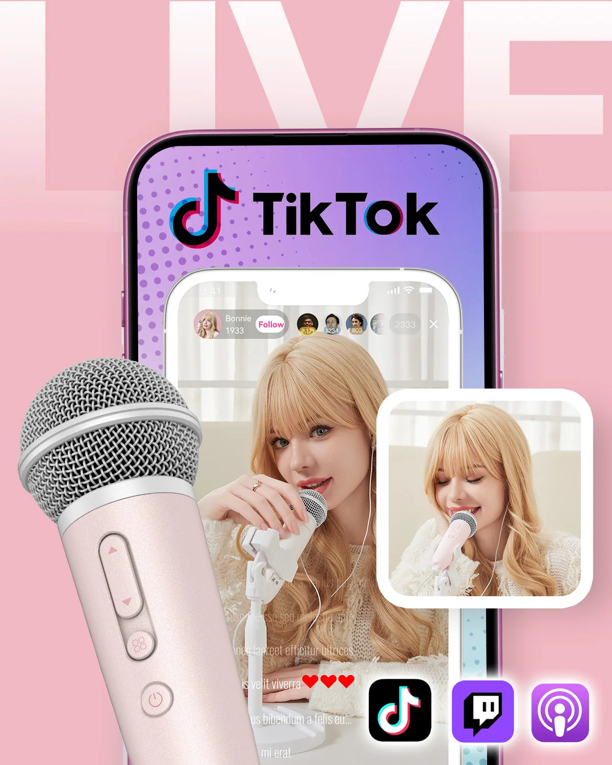 Microphone with Earphone & Mic Stand for Recording and Live Streaming, Wesing, Smule, Starmaker, YouTube, Podcasting & All Apps