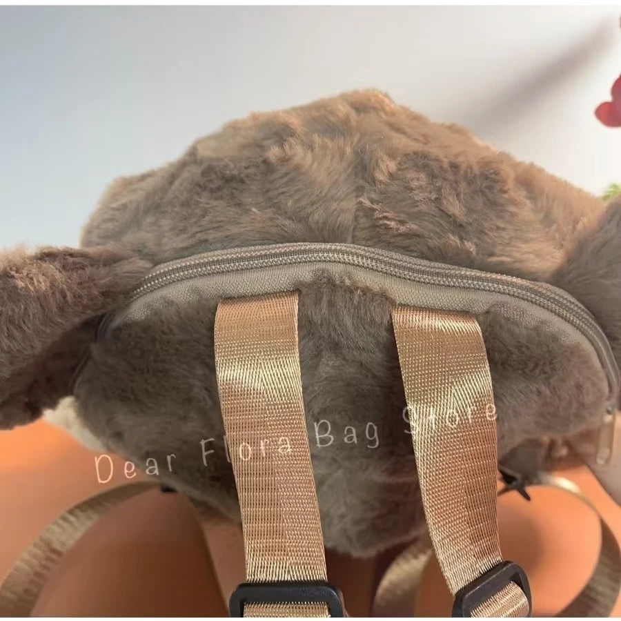 Y2K Cute Brown Bear Plush Backpack Soft Shoulder Bag
