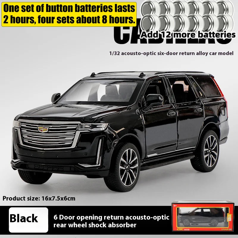 Diecast 1:32 Cadillac Escalade SUV Alloy Model Sound And Light Pull Back Toy Accessories For The Car Birthday Present For Boys