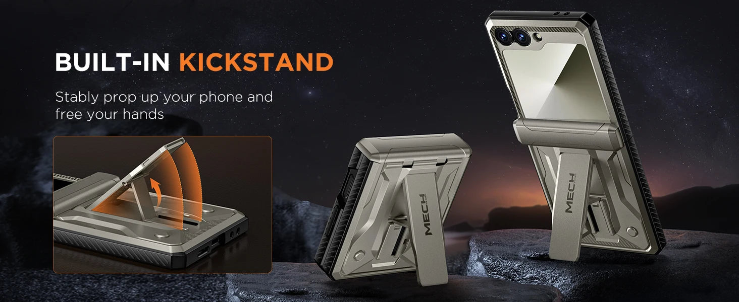 for Z Flip 6 Case with Kickstand Belt-Clip Hinge Protection Cover Screen Protector Military Grade Shockproof Phone Case