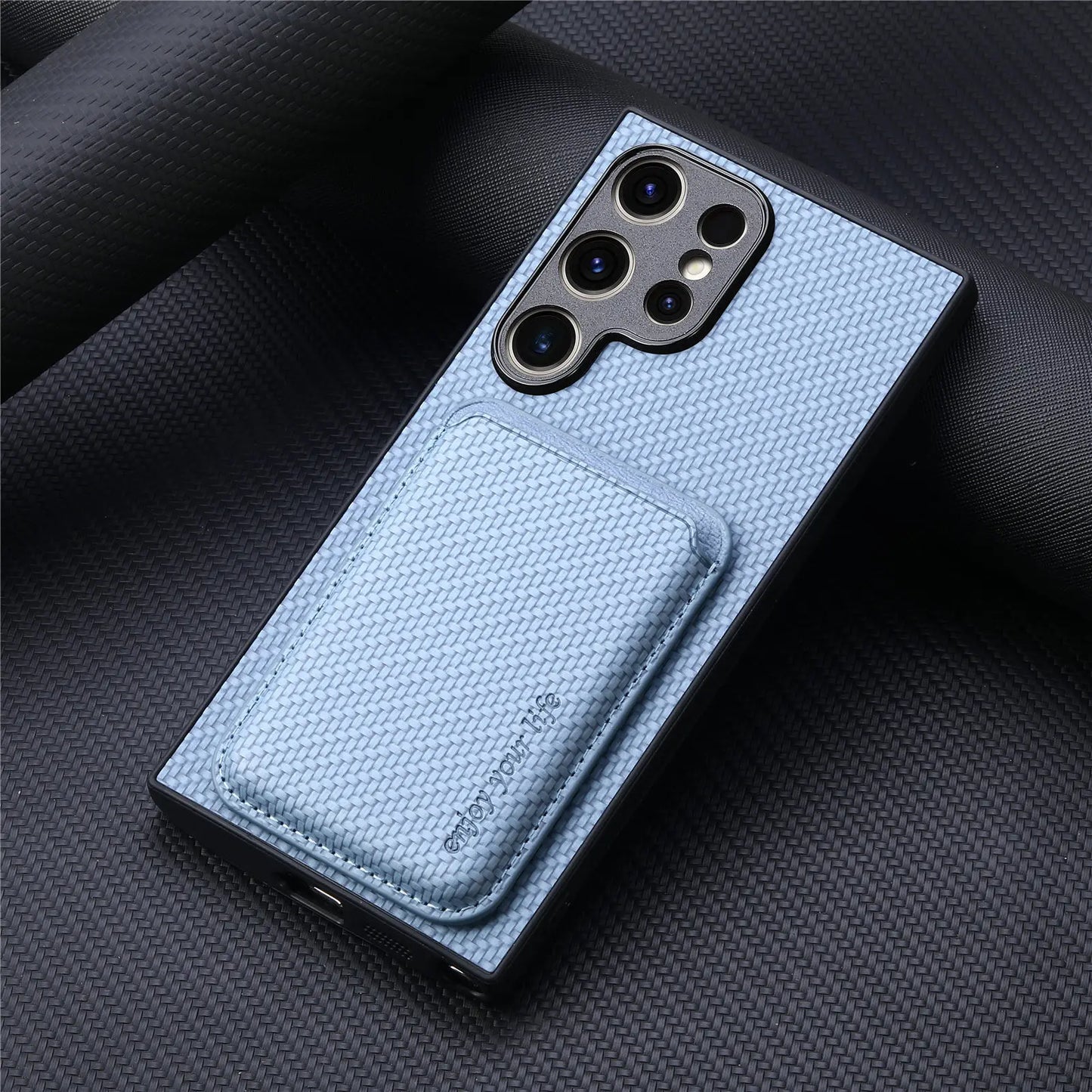 Carbon Fiber Style MagSafe PU Leather Case for Samsung Galaxy S26 / S25 / S24 / S23 Magnetic Card Holder Cover