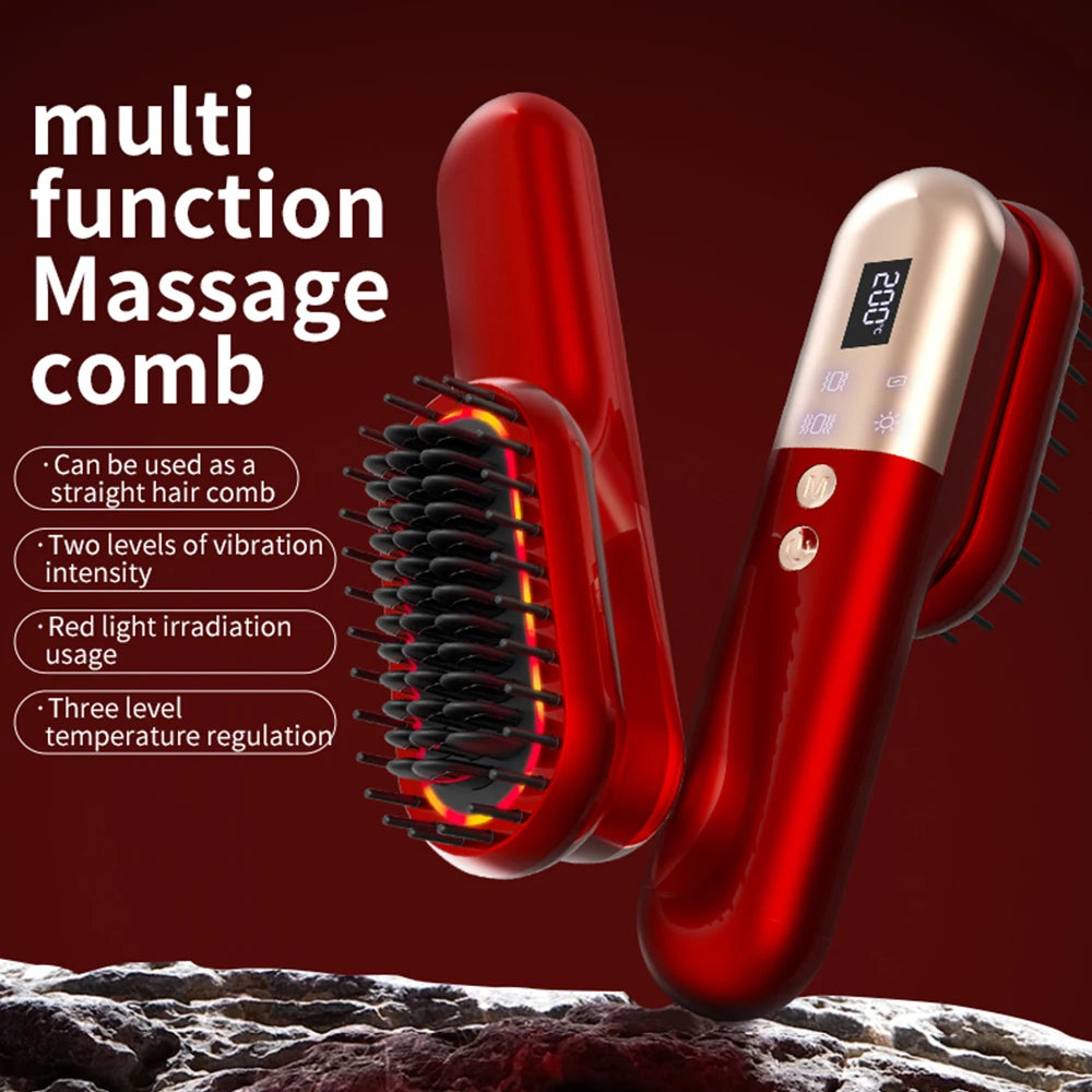 Wireless Straight Hair Comb Multi Functional Electric Head Massage Comb with Vibration Massage Function Hair Straightener