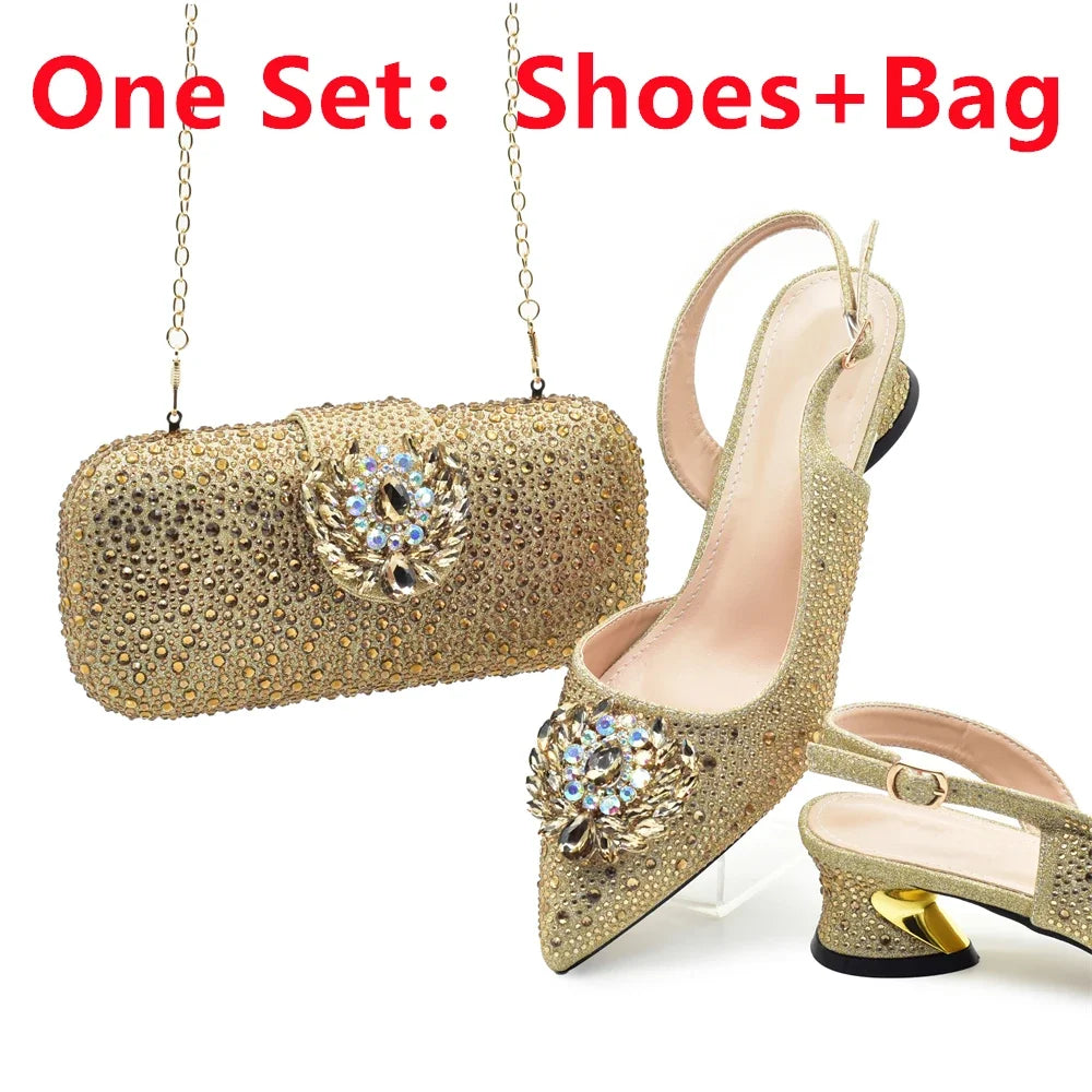New Italian Shoes and Bags Matching Set Luxury Designer Pumps Women Full Rhinestone Designer Shoe and Bag Sets From Italy